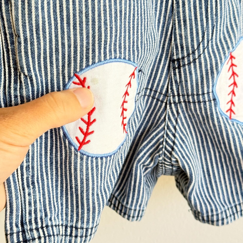 Vintage Disney Baby Overalls 18 Months Striped Denim Winnie the Pooh Baseball - Picture 9 of 11
